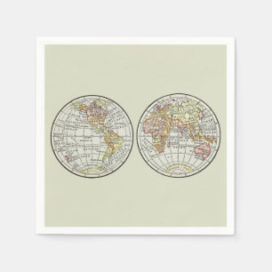 Vintage 1916 World Map Globe Hemispheres Poster Napkin