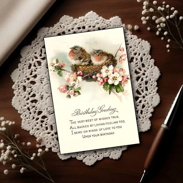 Vintage 1917 Nesting Birds Birthday  Postcard (Creator Uploaded)