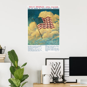 Vintage 1917 WWI Patriotic US Flag History Poster