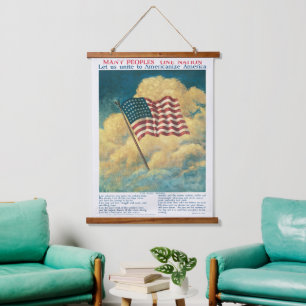 Vintage 1917 WWI Patriotic US Flag History Poster Hanging Tapestry