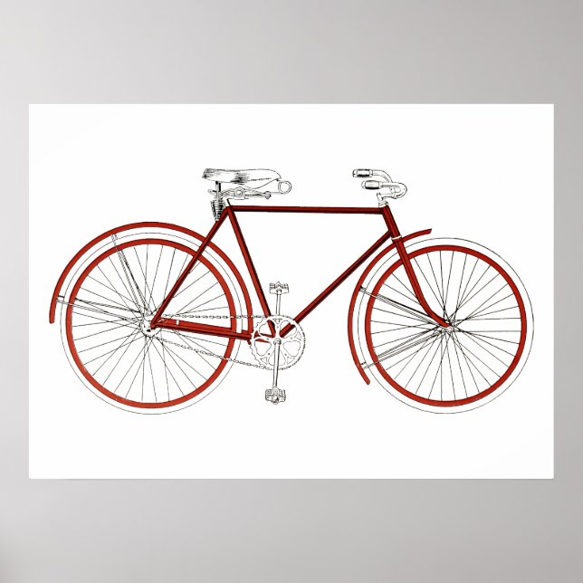 Vintage 1918 Red Bicycle Illustration Poster (Front)