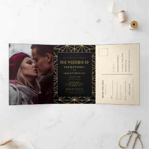 Vintage 1920 art deco geometric All in one wedding Tri-Fold Invitation