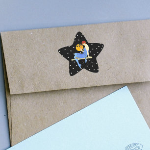 Vintage 1920’s Flapper Lady Moon Stars Red Hair Star Sticker