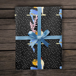 Vintage 1920’s Flapper Lady Moon Stars Red Hair Wrapping Paper
