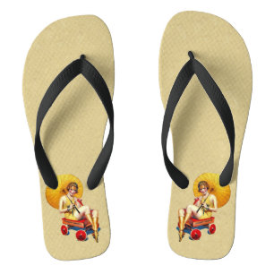 Vintage 1920’s Flapper Lady Umbrella Wagon Bathing Jandals