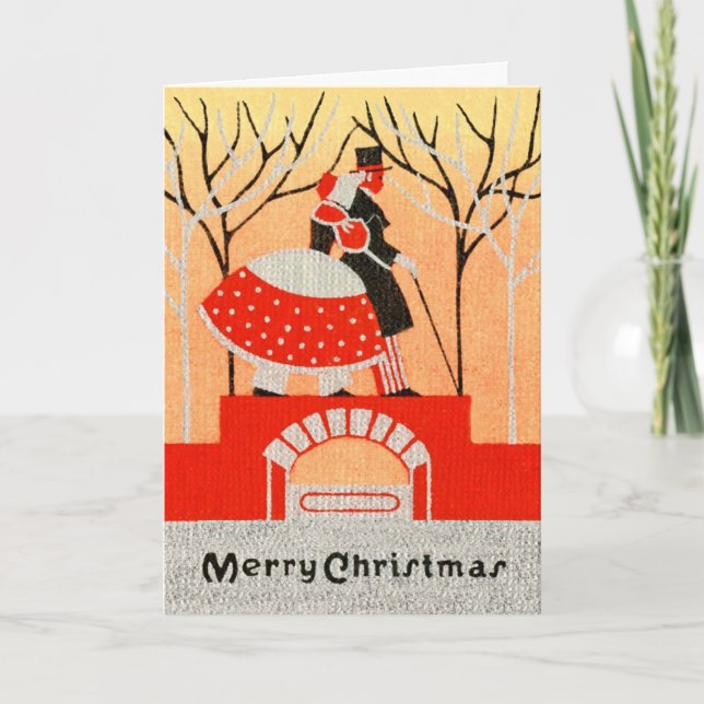 Vintage 1920s-1930s Christmas Couple Greeting Card (Front)