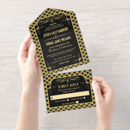 Vintage 1920's Art Deco Gatsby Wedding Collection All In One Invitation