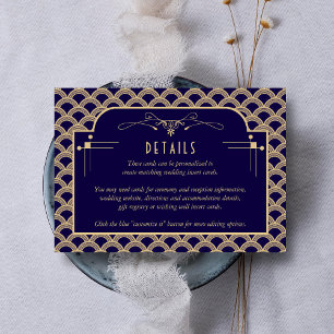 Vintage 1920's Art Deco Gatsby Wedding Detail Enclosure Card