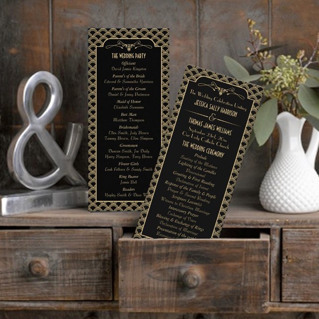Vintage 1920's Art Deco Gatsby Wedding Program Rack Card (Creator Uploaded)