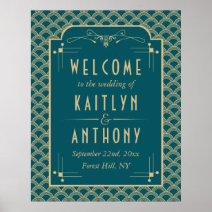 Vintage 1920's Art Deco Gatsby Wedding Welcome Poster