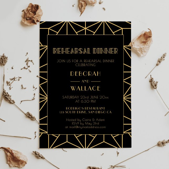 Vintage 1920s art deco geometric rehearsal dinner invitation (Creator Uploaded)