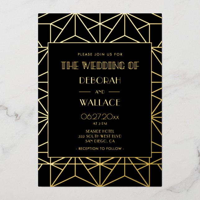 Vintage 1920s art deco geometric wedding gold (Front)