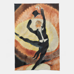 Vintage 1920s Art Deco Male Dancer Top Hat Tea Towel