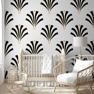 Vintage 1920s Art Deco Palmetto Leaves Wallpaper
