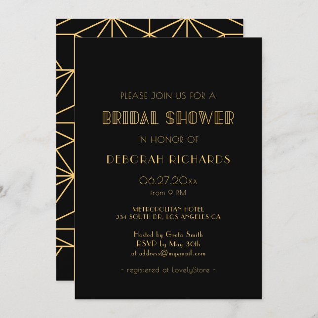 Vintage 1920s art deco simple Bridal shower Invitation (Front/Back)