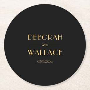 Vintage 1920s art deco simple wedding round paper coaster