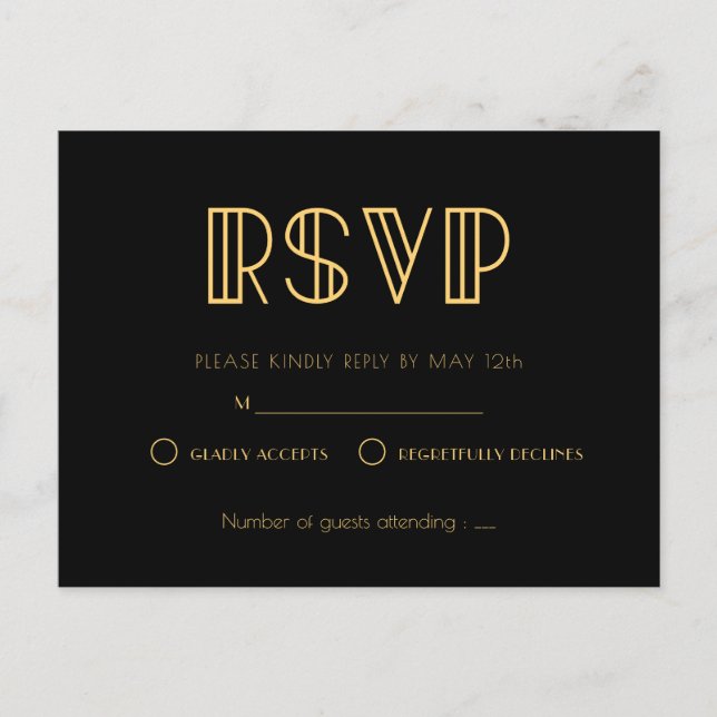 Vintage 1920s art deco simple wedding RSVP Postcard (Front)