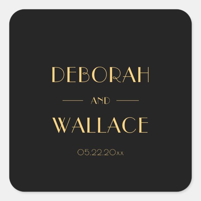 Vintage 1920s art deco simple wedding square sticker (Front)