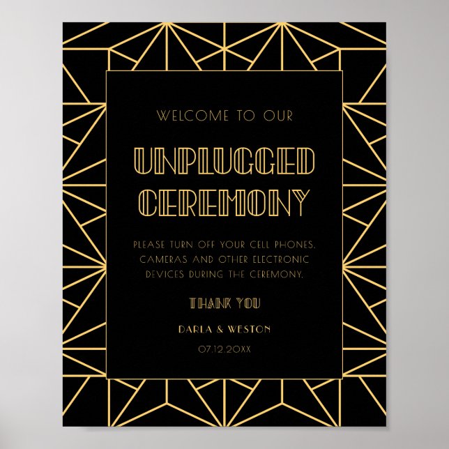 Vintage 1920s art deco Unplugged wedding ceremony Poster (Front)