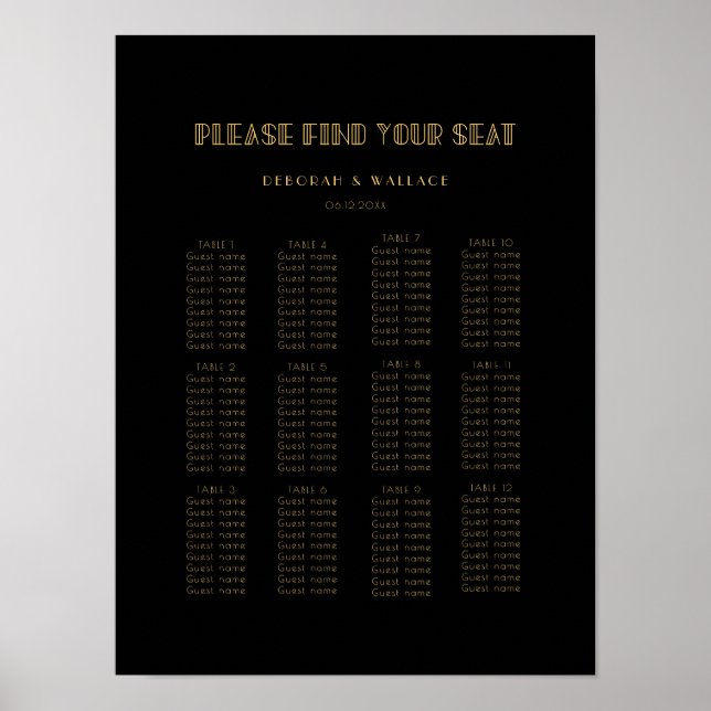 Vintage 1920s art deco wedding seating chart (Front)