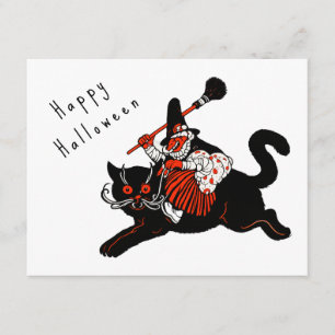 Vintage 1920s Art Deco Witch Black Cat Halloween Enclosure Card