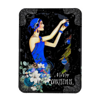 Vintage 1920s Blue Xmas Dress Woman Decorating Magnet