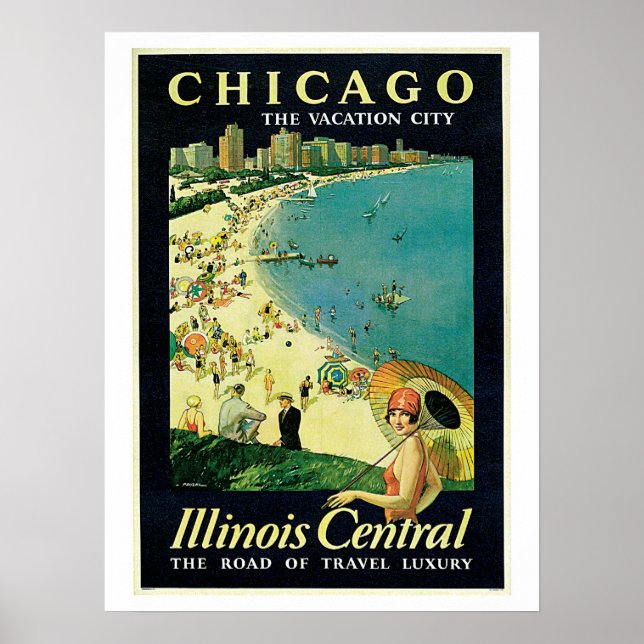 Vintage 1920s Chicago beach travel ad Poster (Front)