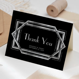 Vintage 1920s Deco Black Silver Wedding Thank You Card