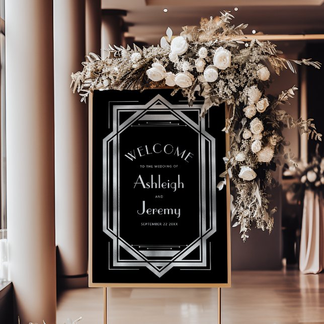 Vintage 1920s Deco Black Silver Wedding Welcome Poster (Creator Uploaded)