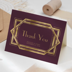 Vintage 1920s Deco Burgundy Red Wedding Thank You Card