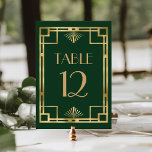 Vintage 1920s Deco Frame Green Gold Wedding Table Number<br><div class="desc">This elegant vintage-inspired wedding table number card features a gold faux foil geometric deco border on a dark green background. The word "table" appears in decorative gold-coloured 1920s-style font. (Edit the table number separately for each individual card.)</div>