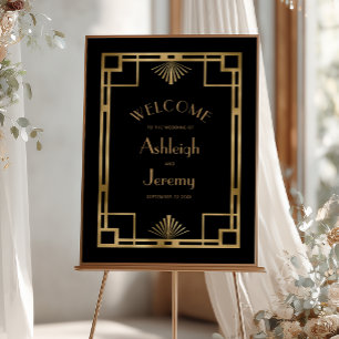Vintage 1920s Deco Gold Frame Black Wedding Poster