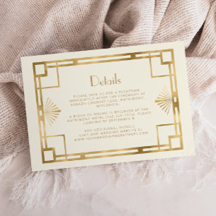 Vintage 1920s Deco Ivory Gold Wedding Details Enclosure Card