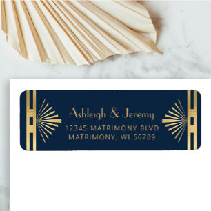 Vintage 1920s Deco Navy Blue Gold Return Address