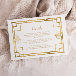 Vintage 1920s Deco White Gold Wedding Details Enclosure Card