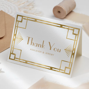 Vintage 1920s Deco White Gold Wedding Thank You Card