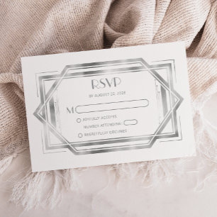 Vintage 1920s Deco White Silver Wedding RSVP Enclosure Card
