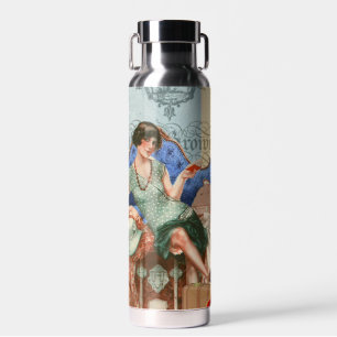 Vintage 1920s Flapper Girl in Paris Art Water Bottle