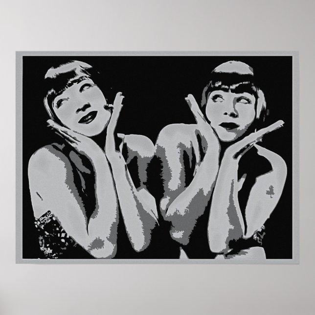 vintage 1920s flapper girls pop art, grayscale poster (Front)