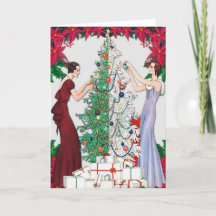 Vintage 1920s Flapper Women Decorating Xmas Tree