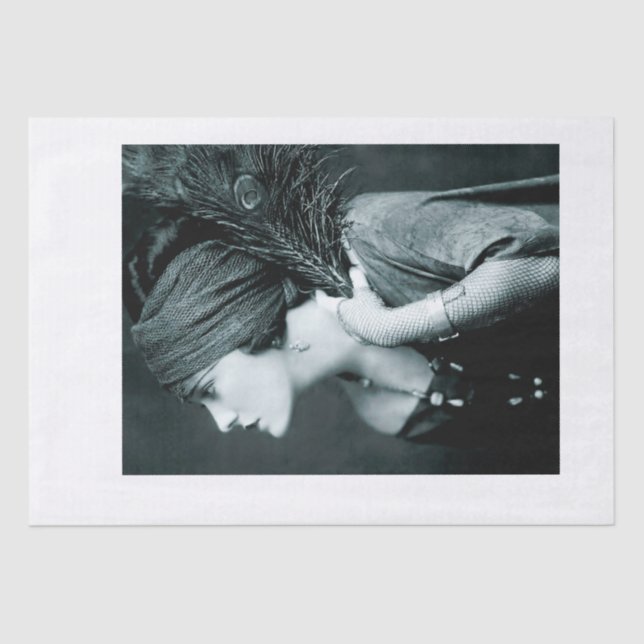 Vintage 1920s Girl & Peacock FeatherTissue Paper (Front)