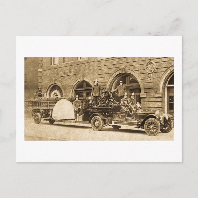 Vintage 1920s Hook and Ladder Fire Company Postcard (Front)