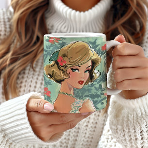Vintage 1920s Inspired Art Deco Mug, Retro Girl Coffee Mug