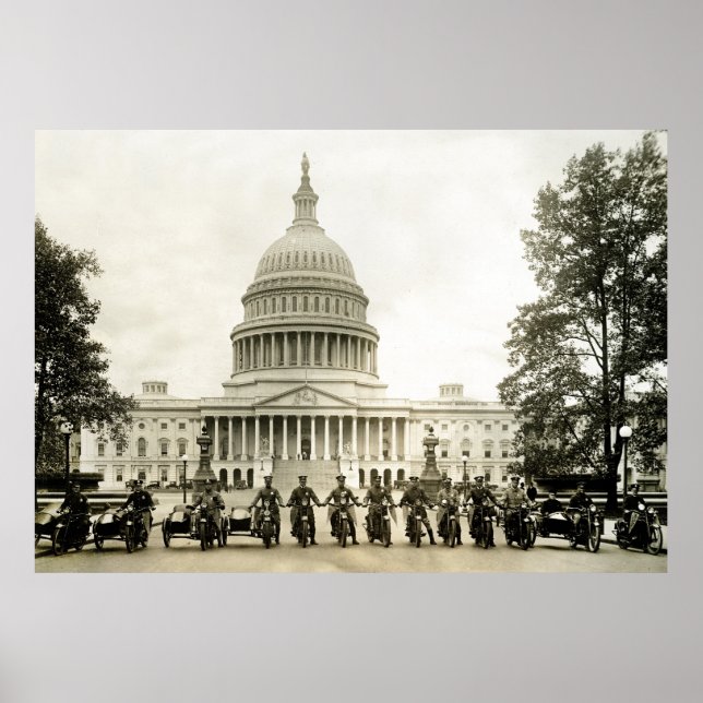 Vintage 1920s Motorcycle Cops in DC Poster (Front)