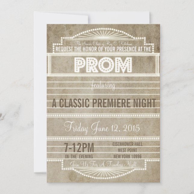Vintage 1920's Movie Marquee Prom Invitation (Front)