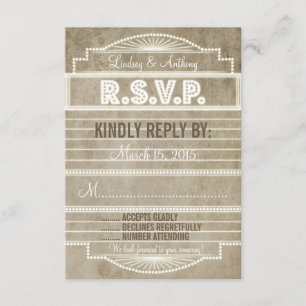 Vintage 1920's Movie Marquee Wedding RSVP Card