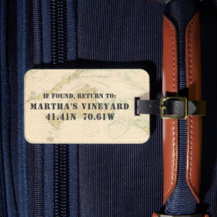 Vintage 1920s Nautical Chart Martha's Vineyard Luggage Tag