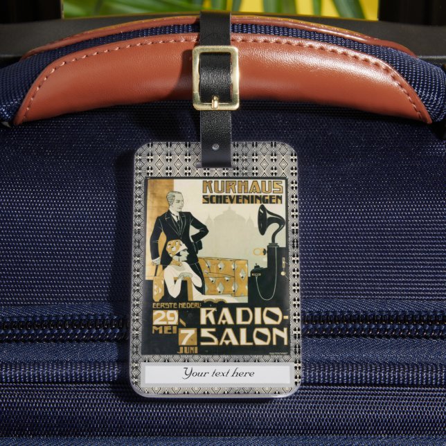 Vintage 1920s Netherlands Radio Salon Customisable Luggage Tag (Front Insitu 2)