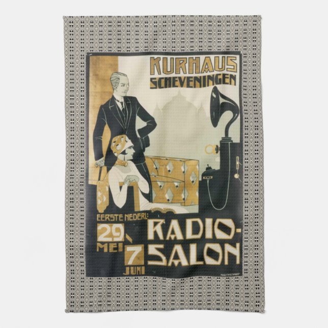 Vintage 1920s Netherlands Radio Salon  Tea Towel (Vertical)