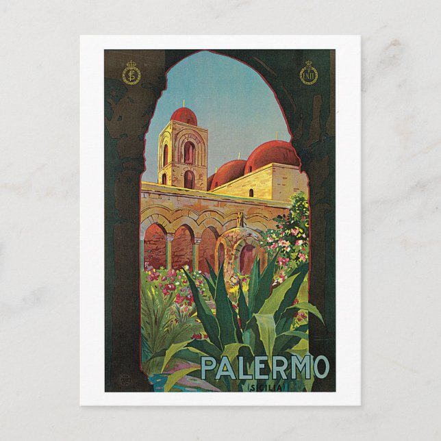 vintage 1920s Palermo Sicily travel ad Postcard (Front)